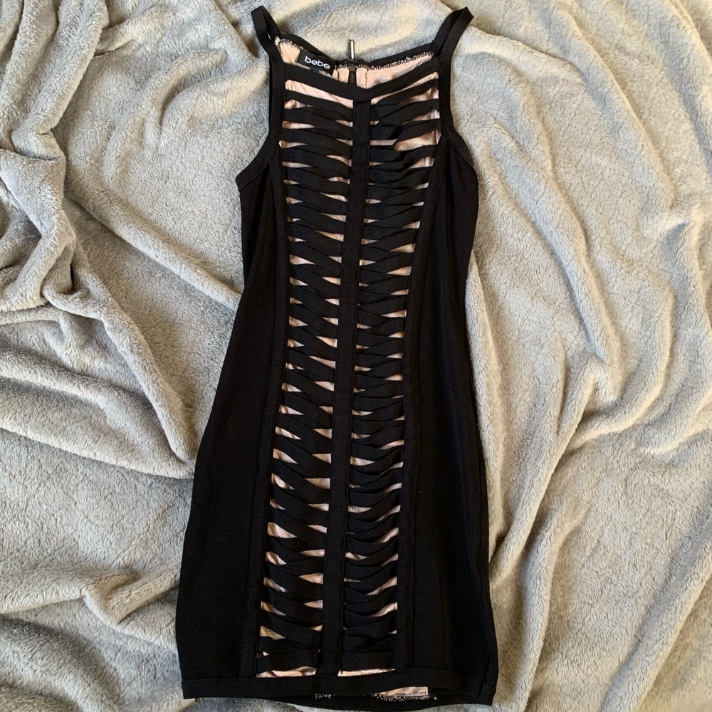 BEBE black bandage dress with nude lining
